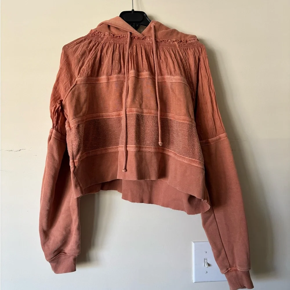 Free People Piper Pieced Crop Hoodie - Orange - Picture 1 of 5